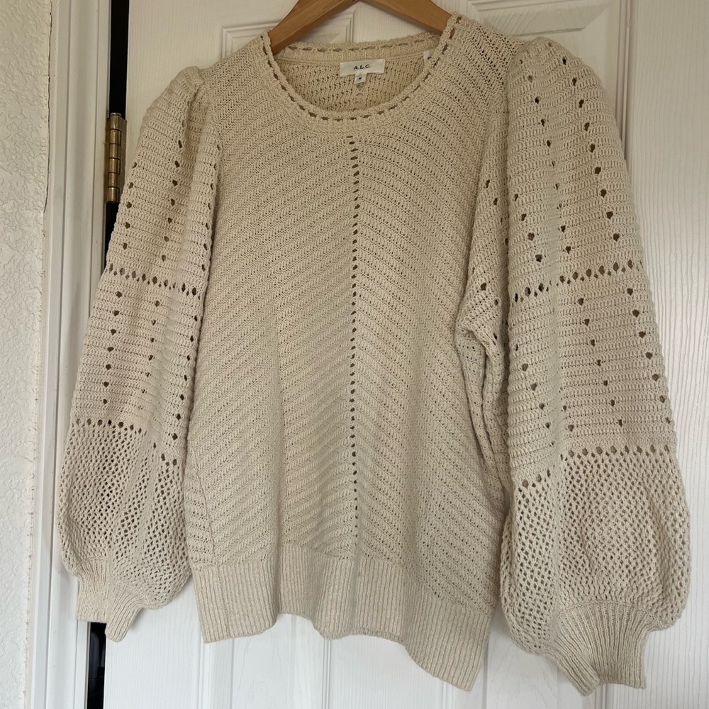 A.L.C. Juliana Crochet Crew Neck Top, Opal Cream Medium - Picture 3 of 10